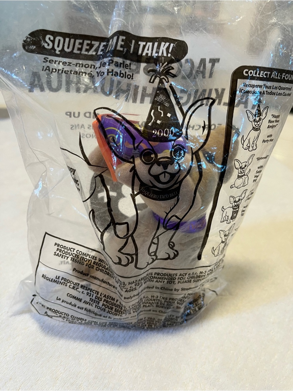 Vintage Taco Bell Talking Chihuahua Plush 2000 New Year Party Hat Sealed Bag